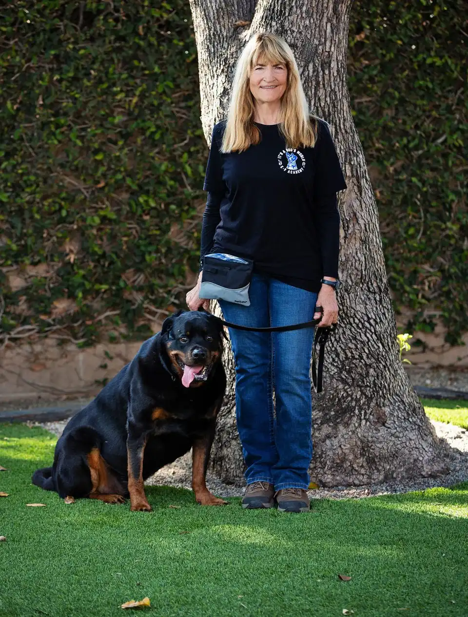 Karen Widaman with a trained dog